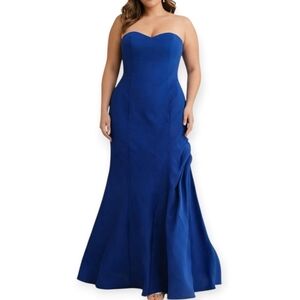 Monique Lhuillier Strapless Mermaid Gown Taffeta Skirt Royal Blue Formal Size 10